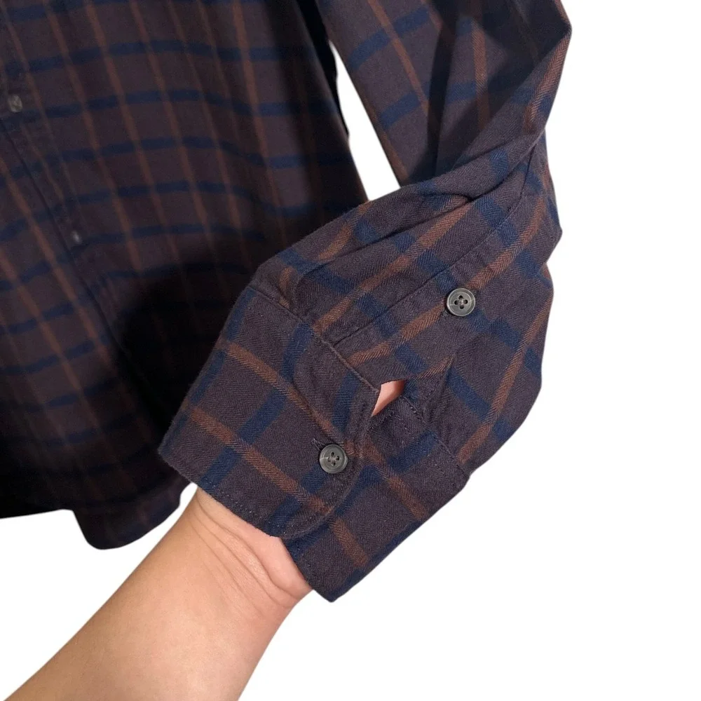 PAIGE Men's Everett Plaid Flannel Button-Up Shirt Cotton Viscose Size XL